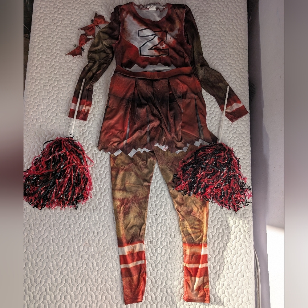 Kids Zombie Cheerleader Costume with Pom Poms